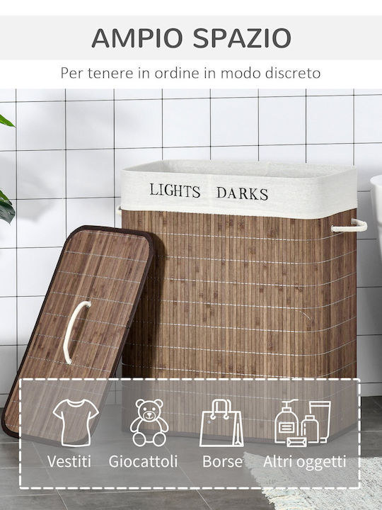 HomCom Καλάθι Απλύτων Bamboo 100lt με Καπάκι 52x32x63cm Καφέ