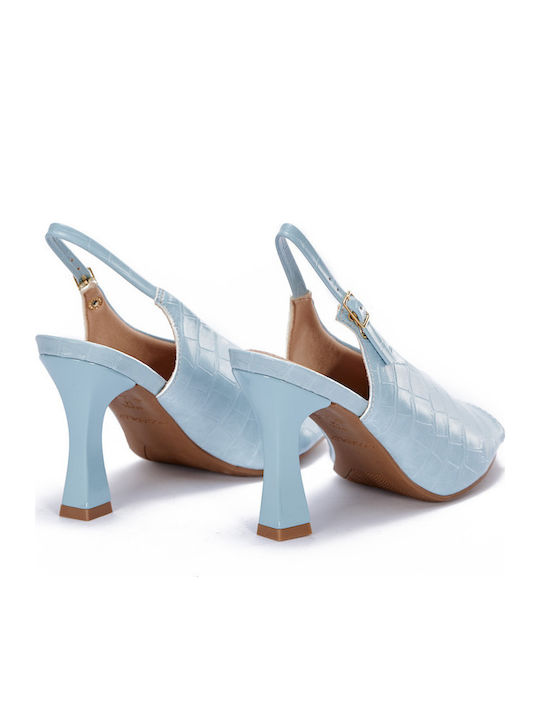 Peep Toe Γόβες με Λουράκι & Λεπτό Μεσαίο Τακούνι Γαλάζιες