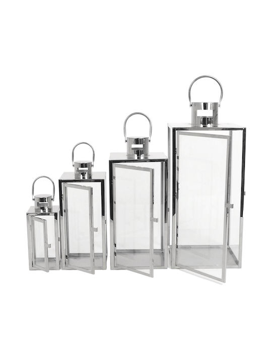 ArteLibre Floortop Metallic Lanterns Set Silver 28x28x65cm 4pcs