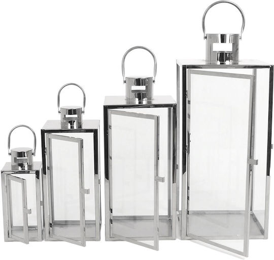 ArteLibre Floortop Metallic Lanterns Set Silver 28x28x65cm 4pcs