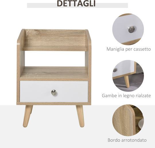 Bedside Table Wooden Oak White 37x30x48cm
