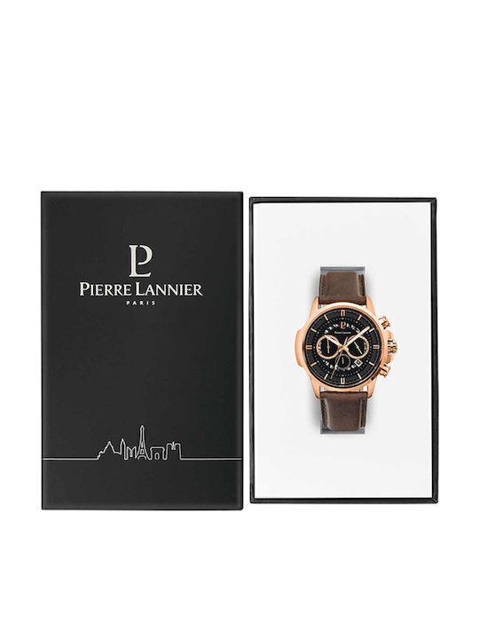 Pierre Lannier Men's Watch Chronograph Battery with Brown Leather Strap