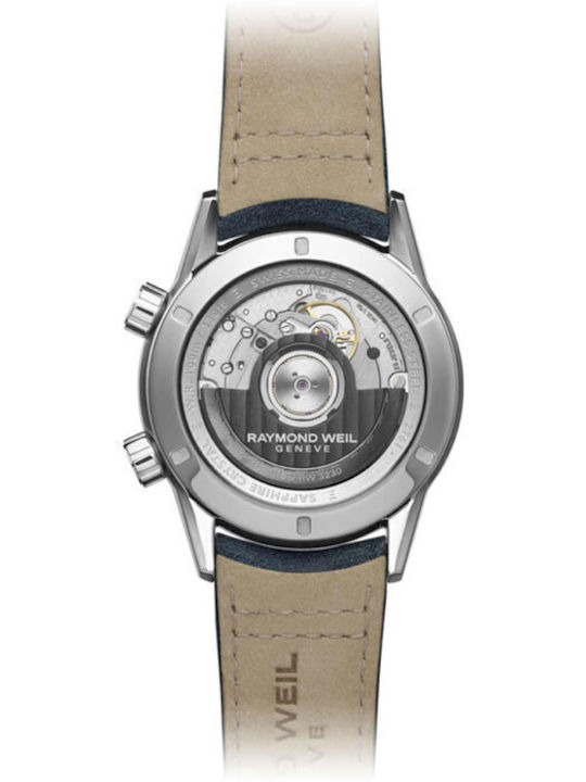 Raymond Weil Ανδρικό Ρολόι 40.5mm Αυτόματο με Μπλε Δερμάτινο Λουράκι