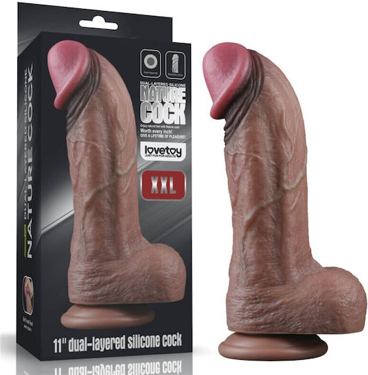 Lovetoy Nature Cock Dual Layered XXL Реалистично дилдо с Топки и Вендуза Плът 28см