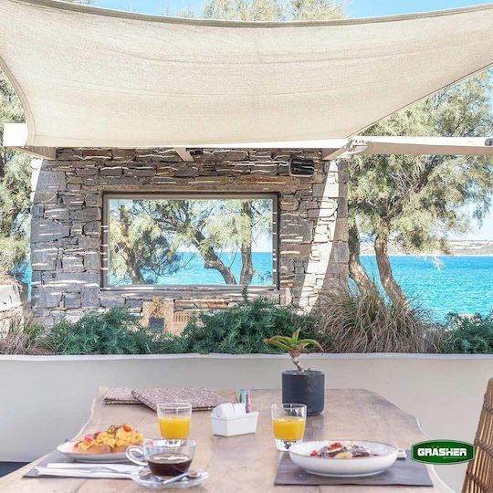 Grasher Ε220 Square Shade Sail Ecru With Hoop 5x5m 180gr/m²