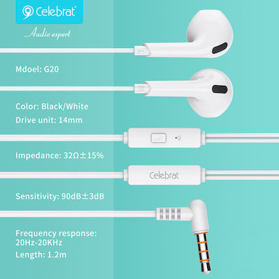 Celebrat G20 Earbuds Handsfree με Βύσμα 3.5mm Λευκό