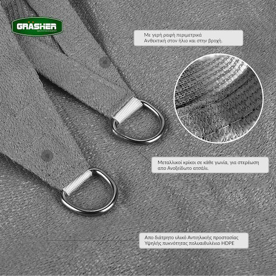 Grasher Ε220 Triunghi Umbrela Sail Gri Cu cerc 5m 180gr/m²