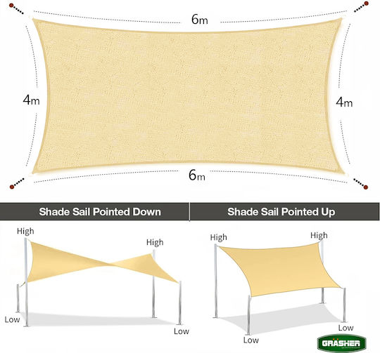 Grasher Ε220 Rectangular Shade Sail Beige With Hoop 4x6m 180gr/m²