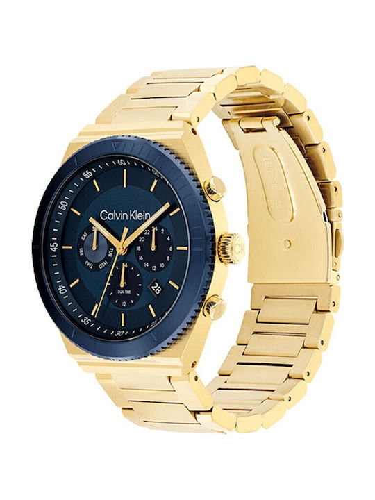 Calvin Klein Fearless Ανδρικό Ρολόι 44mm Χρονογράφος Μπαταρίας με Χρυσό Μεταλλικό Μπρασελέ