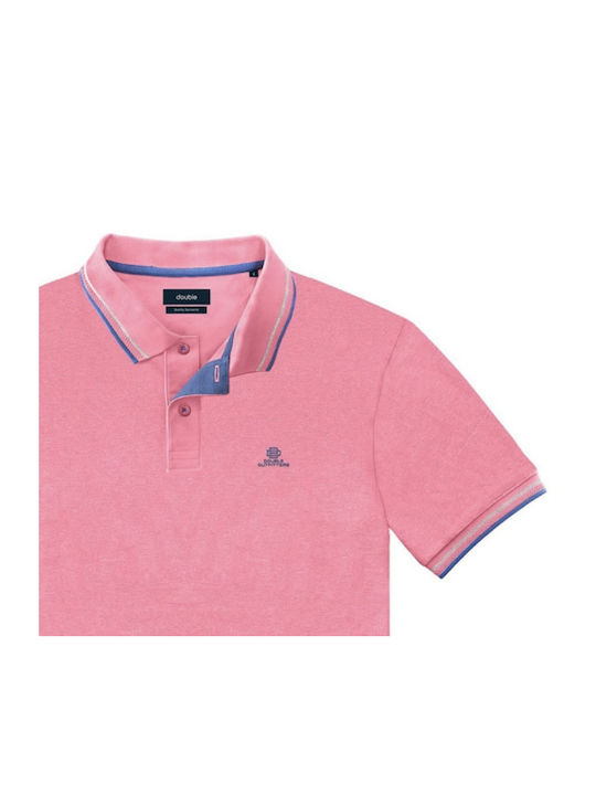 Double Men's Short Sleeve Blouse Polo Pink