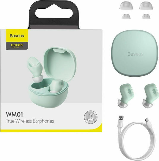 Baseus WM01 BT 5.3 In-ear Bluetooth Handsfree Ακουστικά με Θήκη Φόρτισης Πράσινα