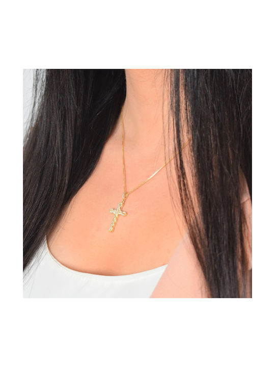 14K Gold weibliche Taufe Kreuz mit Kette