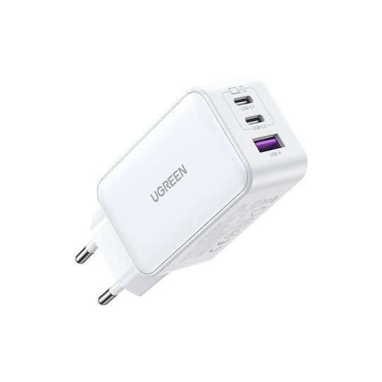 Ugreen Incarcator Fara Cablu GaN cu Port USB-A si 2 Porturi USB-C 65W Alb (Nexode)
