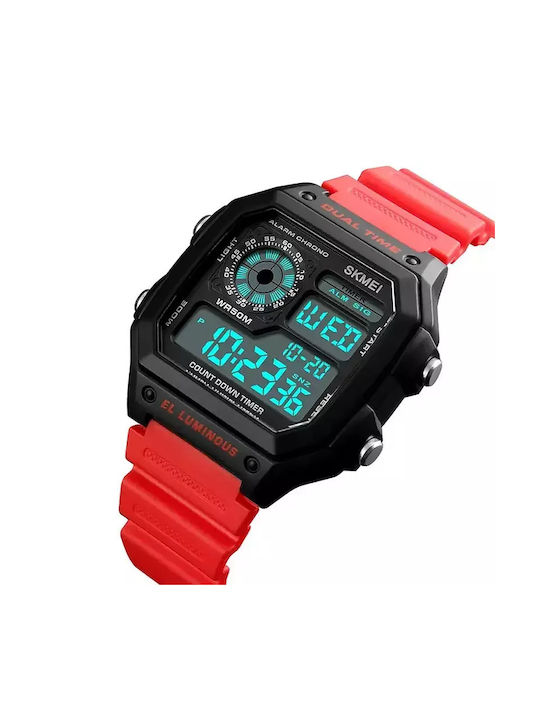 Skmei Digital Watch Battery with Red Rubber Strap