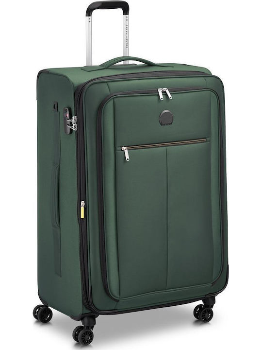 Delsey Pin Up Large Fabric Travel Suitcase Green with 4 Wheels Height 79cm