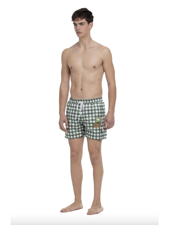 NÉ EN AOÛT | Tequila Picnic : Swim Shorts With Tablecloth Print In Green And White