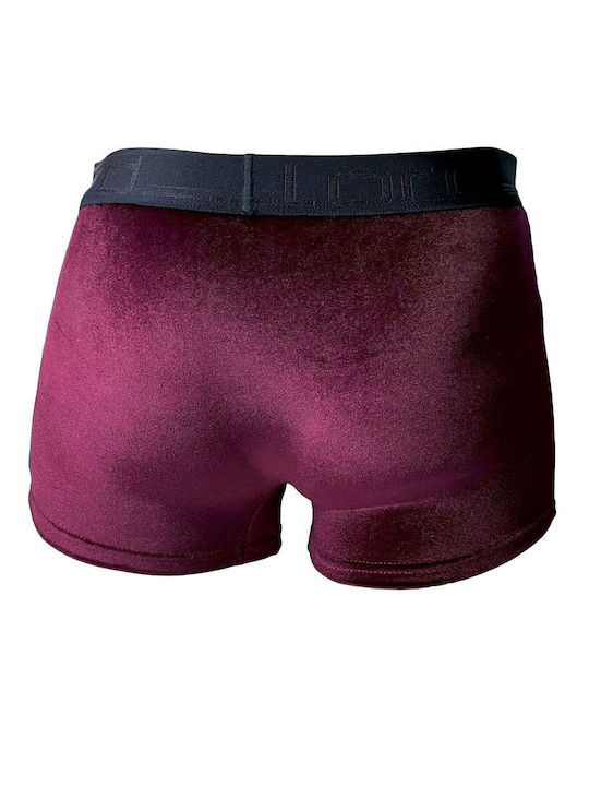 Lord Men's Boxer, velvet with bow, Color Burgundy