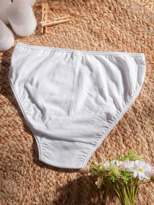 Cotton high-waisted panties with lace on the side - White