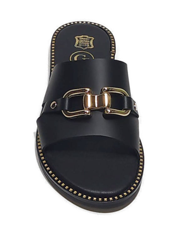 Leather Women's Flat Sandals in Black Color