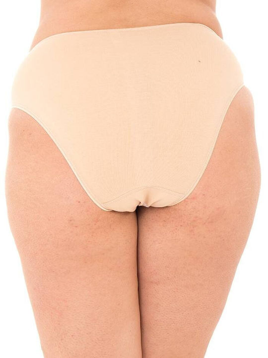 Cotton high-waisted panties with lace on the side - Beige