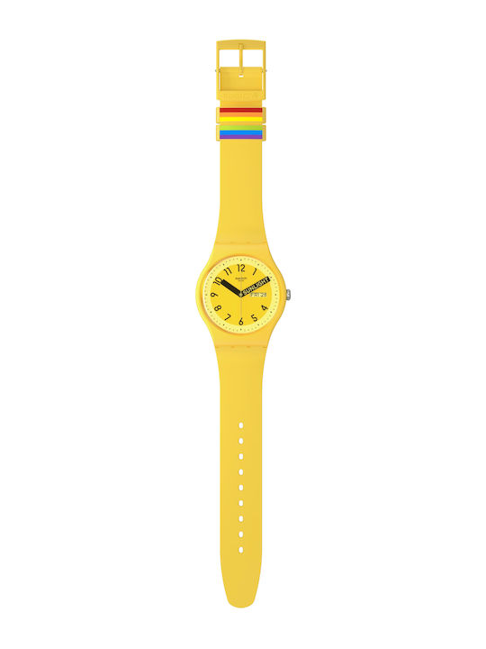 Swatch Proudly Дамски Часовник 34mm Кварцов с Жълт Каучуков Каишка