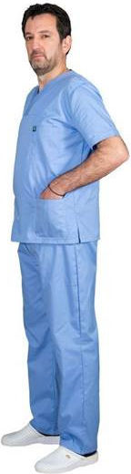 Alezi Classic Unisex Medical Pants and Blouse Set Light Blue Cotton and Polyester