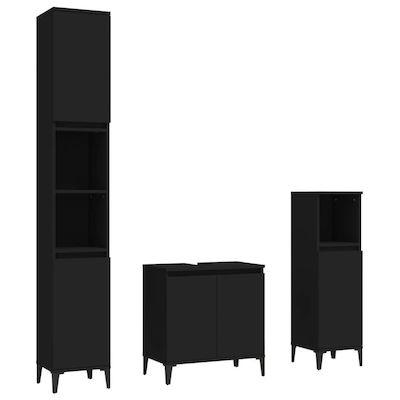 vidaXL Cabinet de baie fără chiuvetă L58xl33xH60cm & 2 Dulapuri Negru