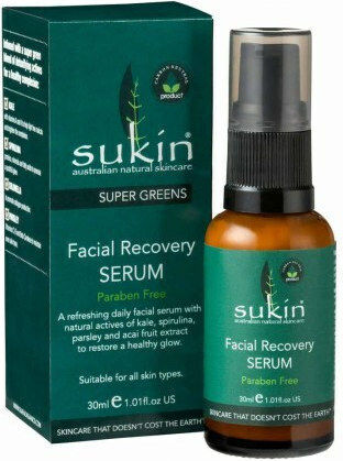 Sukin Naturals Super Greens Facial Recovery Feuchtigkeitsspendend & Anti-Aging Serum Gesicht mit Vitamin E für Entgiftung & Strahlkraft 30ml