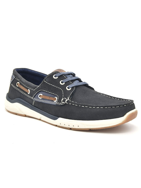 Freemood Men's Leather Boat Shoes Blue