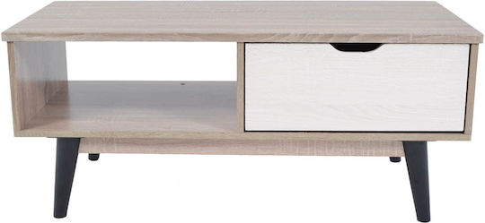 Rectangular Central Coffee Table Wooden with Drawers Beige L100xW48xH43cm