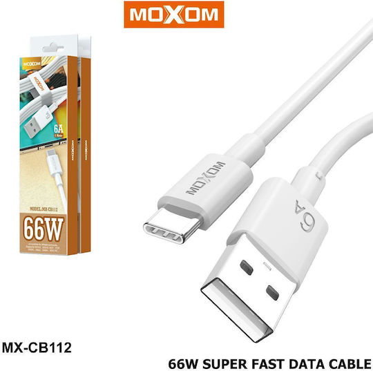 Moxom MX-CB112 USB 2.0 Cable USB-C Male - USB-A 66W PD White 1m