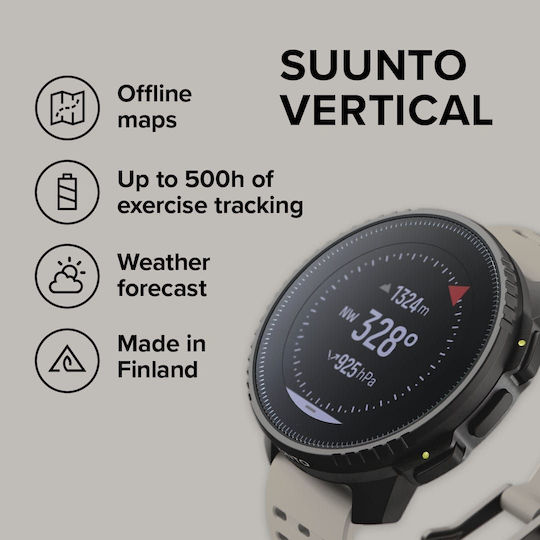 Suunto Vertical Stainless Steel 49mm Smartwatch with Heart Rate Monitor (Black Sand)
