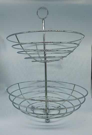 Karvounis Fruit Bowl Metallic 2 Levels Silver 25x20x40cm