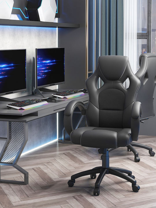 HomCom Gaming Style Καρέκλα Gaming Δερματίνης Μαύρη