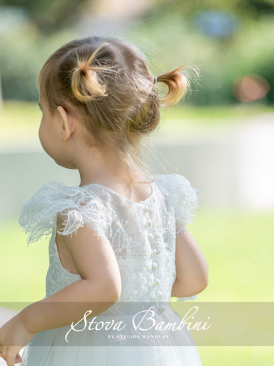 Stova Bambini Λευκό Φόρεμα Βάπτισης από Δαντέλα