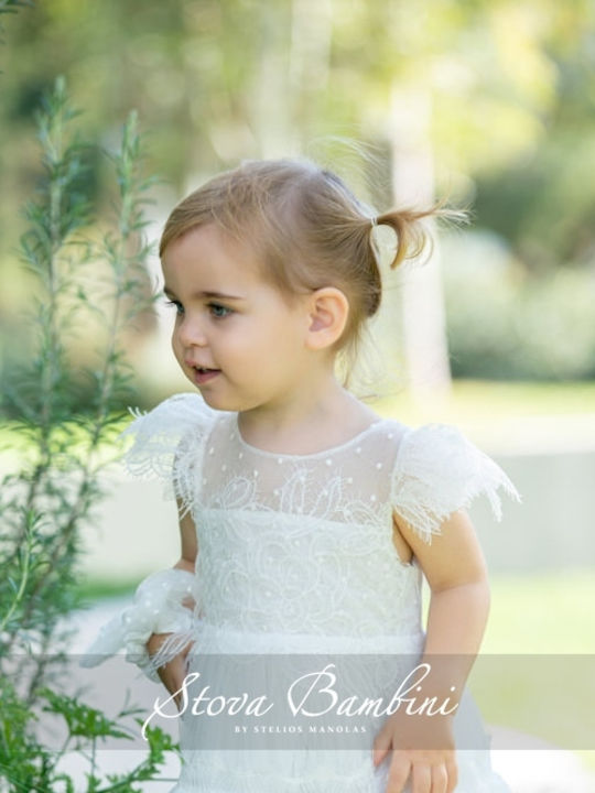 Stova Bambini Λευκό Φόρεμα Βάπτισης από Δαντέλα