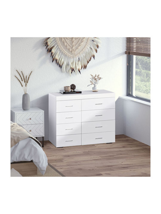 Wooden Chest of Drawers with 8 Drawers White 90x35x73cm