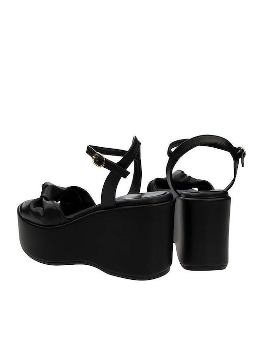 Women's Synthetic Leather Ankle Strap Platforms Black