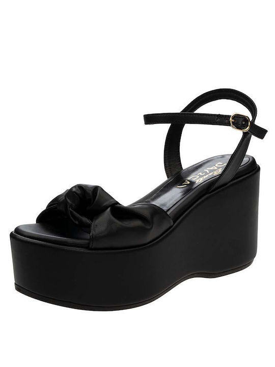 Sante Women's Synthetic Leather Ankle Strap Platforms Black