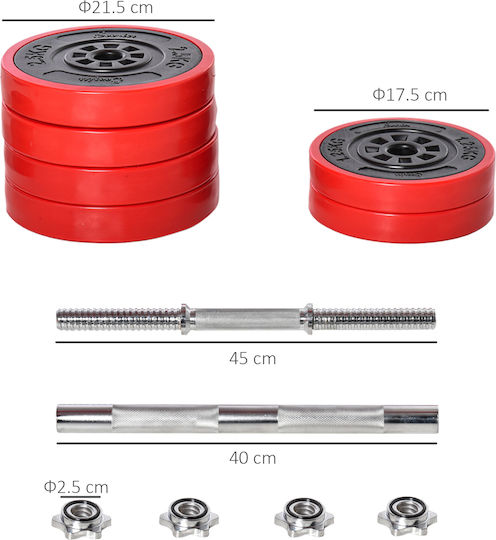 HomCom Barbell and Dumbbell Dumbbell Set with Bar 25kg