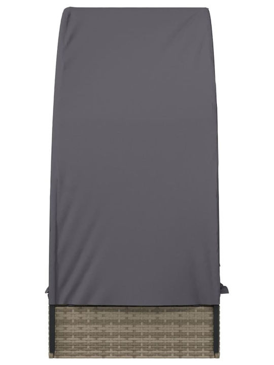 Liegestuhl-Bett Einzel Rattan mit Kissen & Sonnenschirm Schwarz 211x57x140cm.