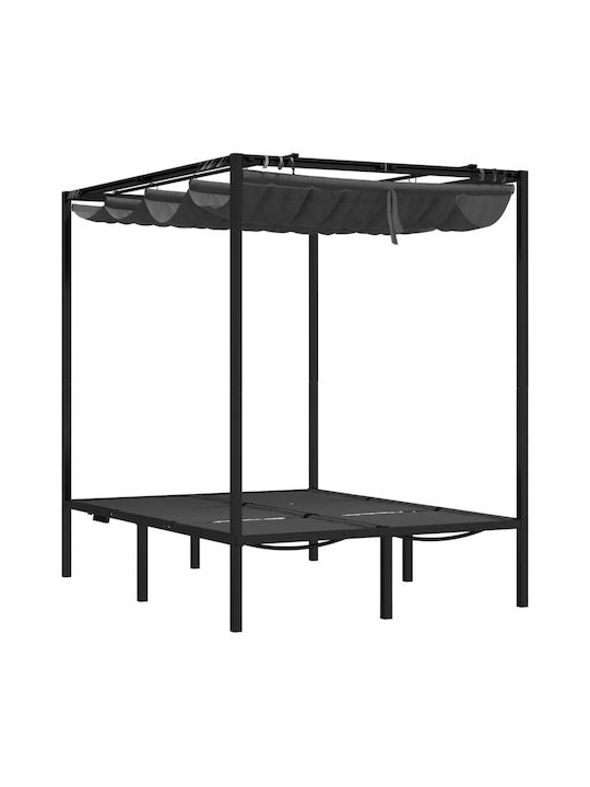 Sunbed Double Metal with Sunshade Black 207x153x204cm.