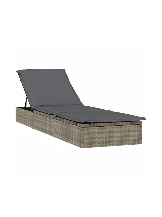 Sunbed Single Rattan with Cushion Gray with Table 201x55x20cm.