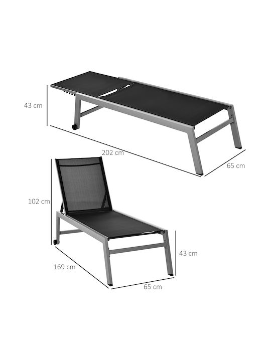 Liegestuhl Aluminium mit Textilene-Stoff Schwarz 169x65x102cm.