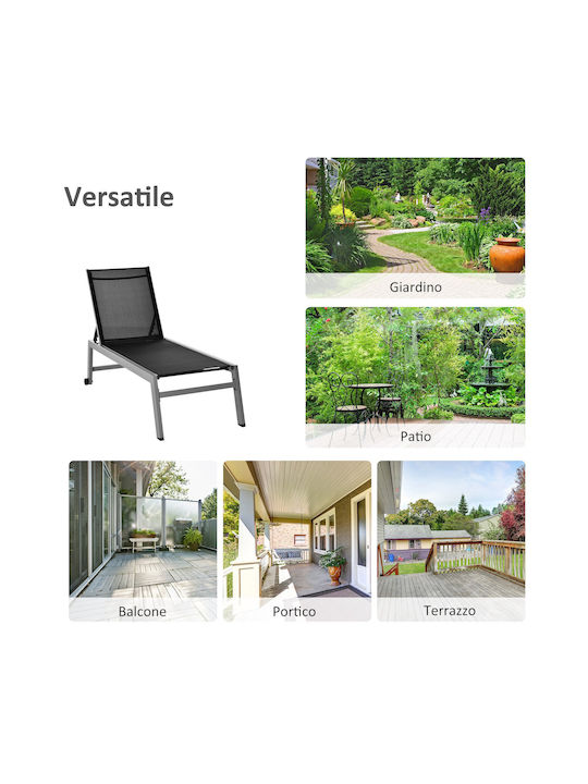 Liegestuhl Aluminium mit Textilene-Stoff Schwarz 169x65x102cm.