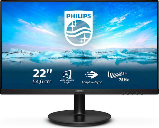 Philips V Line 222V8LA VA Monitor 21.5" FHD 1920x1080 με Χρόνο Απόκρισης 4ms GTG