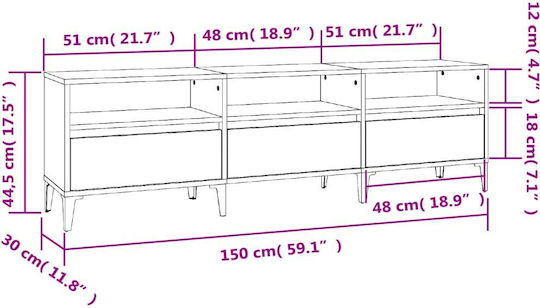 TV Stand made of Metal and Wood Grey 150x30x44.5cm