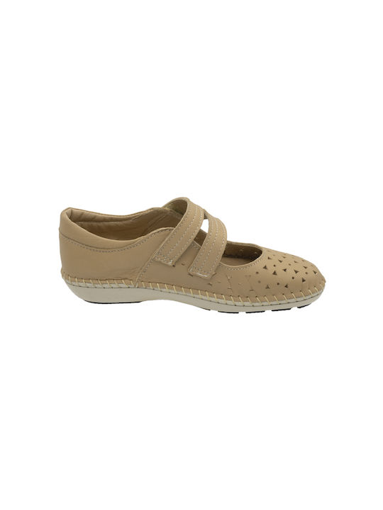 Ovvio Lederne Damen Ballerinas in Beige Farbe