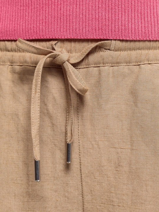 Women's Linen Trousers with Elastic Regular Fit Tabac Brownc Brown