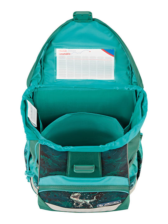 Herlitz Plus Ultralight Green Rex Σχολική Τσάντα Πλάτης Δημοτικού Πράσινη με Θήκη για Παγούρι 15lt